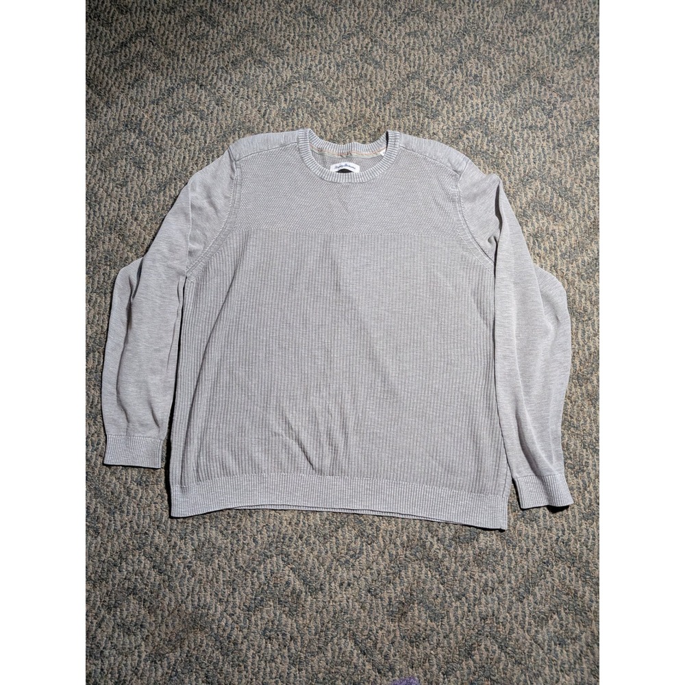 Tommy Bahama Mens XL Gray Cotton Knit Ribbed Crew Neck Sweater 193-T423016